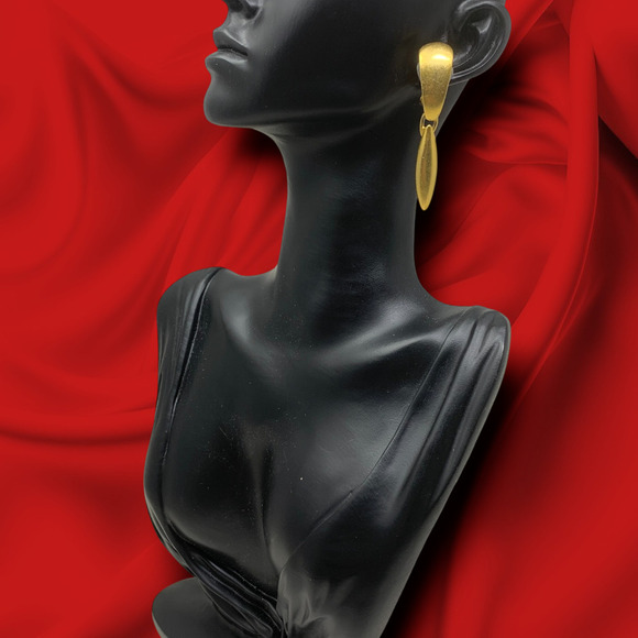 Vintage 1980's Erwin Pearl Matte Gold Dangle Earrings Clip On Couture Runway - Picture 4 of 6